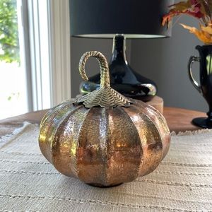 Amber Foil Glass Pumpkin with Metal Stem